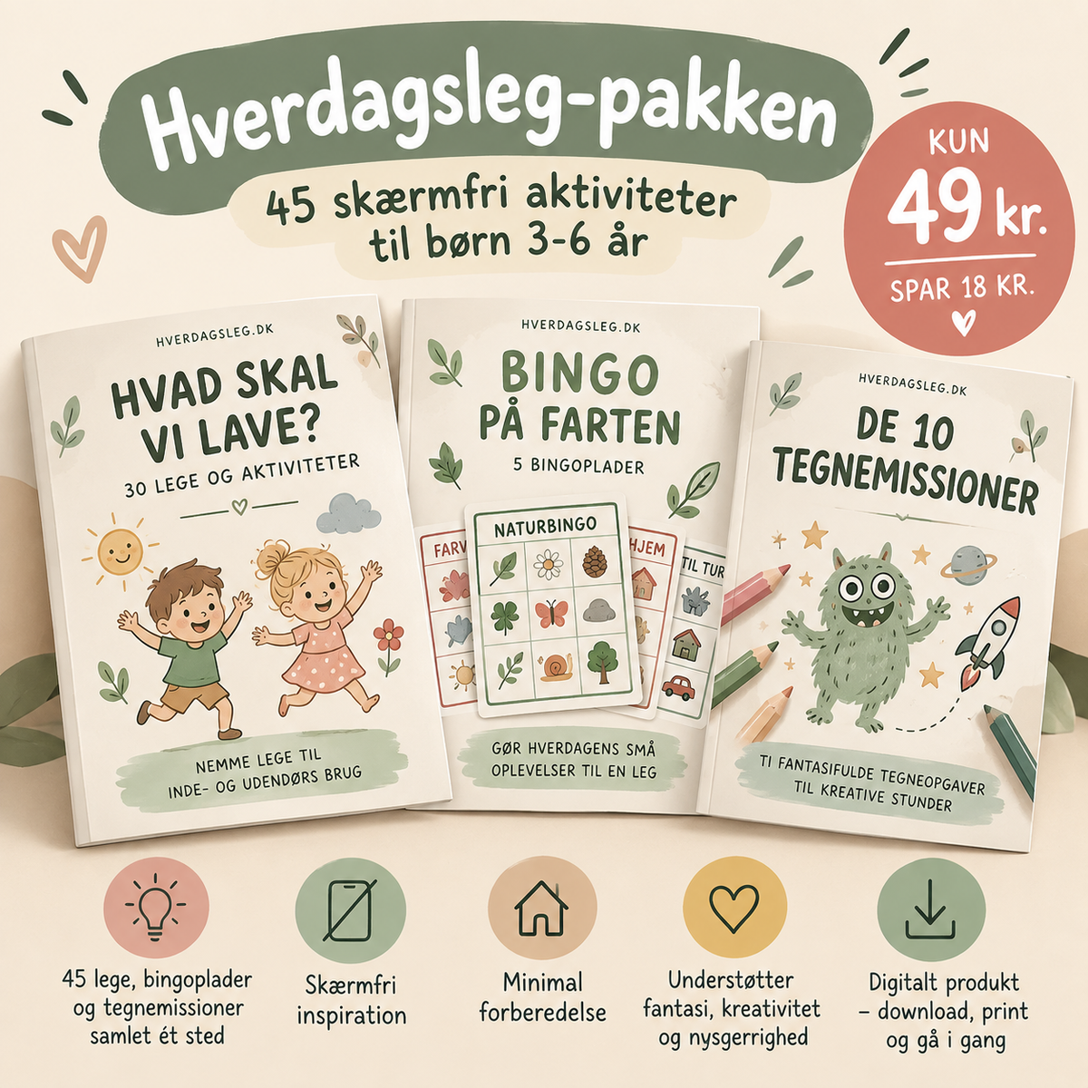Hverdagsleg-pakken – 45 skærmfri aktiviteter til børn 3–6 år